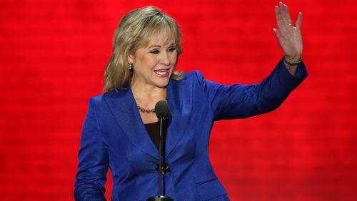TAMPA, FL - AUGUST 28: Oklahoma Gov. Mary Fallin waves as she walks on stage during the Republican National Convention at the Tampa Bay Times Forum on August 28, 2012 in Tampa, Florida. Today is the first full session of the RNC after the start was delayed due to Tropical Storm Isaac. (Photo by Mark Wilson/Getty Images)