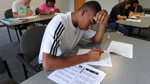 A student takes a practice standardized test.