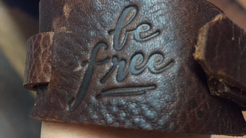 A leather bracelet in the Jen Hatmaker line. The jewelry is being made by women in MUST Ministries programs. CONTRIBUTED BY KAY CAGLE