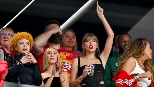 Singer Taylor Swift watches Super Bowl LVIII between the San Francisco 49ers and Kansas City Chiefs at Allegiant Stadium in Las Vegas on Sunday, Feb. 11, 2024. (Jose Carlos Fajardo/Bay Area News Group/TNS)