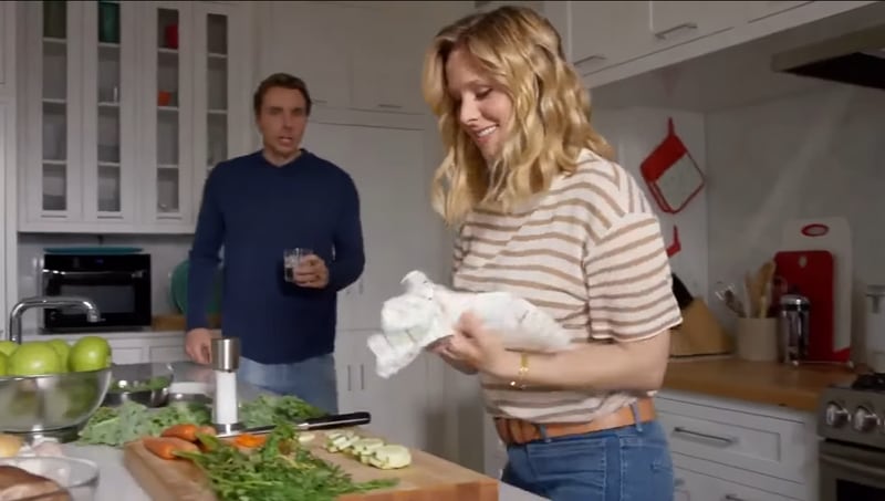 Kristen Bell and Dax Shepard whisk around a Marietta mansion in a Samsung commercial. The home is up for sale, at a price tag of $3.5 million. (Samsung commercial)