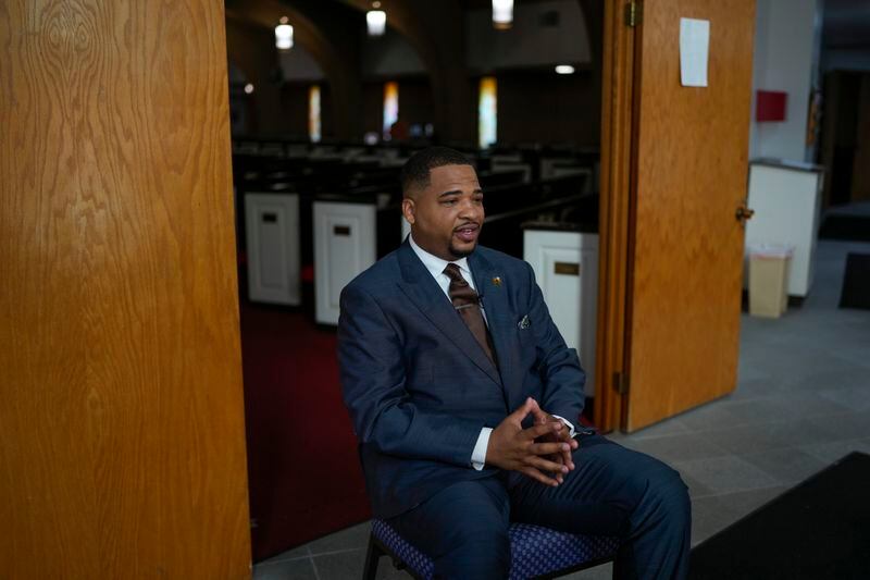 The Rev. Dr. Chauncey Brown speaks during an interview at Second Baptist Church, Sunday, April 14, 2024, in Chicago. (AP Photo/Erin Hooley)