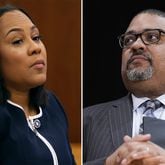 The offices of Fulton County District Attorney Fani Willis and Manhattan District Attorney Alvin Bragg are each nearing decisions on whether to indict former President Donald Trump in separate cases. (Miguel Martinez/miguel.martinezjimenez@ajc.com & Seth Wenig/AP file)