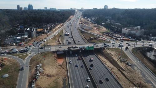 GDOT construction crews will reduce the number of lanes on the I-285 westbound exit ramp to Roswell Road beginning at 9 p.m. March 5 through 5 a.m. March 7. (Courtesy GDOT)