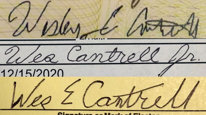 State Rep. Wes Cantrell, a Republican from Woodstock, altered his signature on his absentee ballot application form and on his absentee ballot envelope to show that he could receive a ballot anyway.