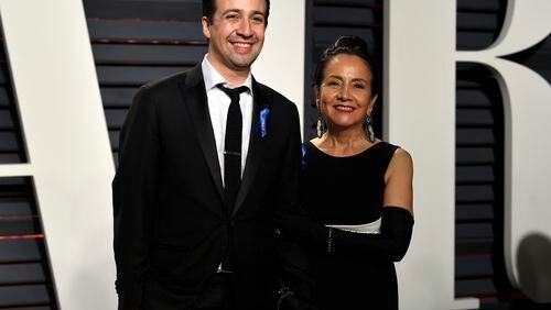 Lin-Manuel Miranda, left, and Luz Towns-Miranda arrive at the Vanity Fair Oscar Party on Sunday, Feb. 26, 2017, in Beverly Hills, Calif. (Photo by Evan Agostini/Invision/AP)