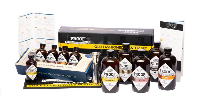 Cocktail makings from Proof Syrup come in 16-ounce bottles, as well as sampler sets of 4-ounce bottles. Courtesy of Russell Williams