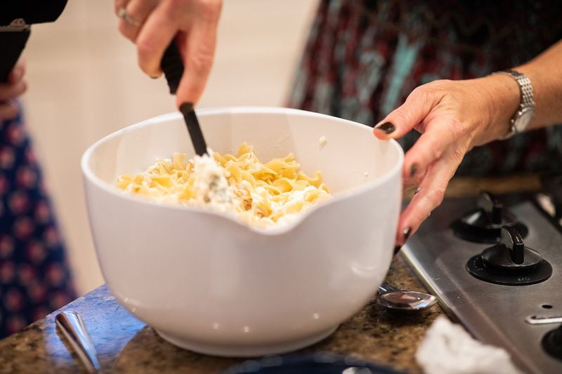 Leslie Kalick Wolfe’s noodle kugel has just a few ingredients: wide noodles, cottage cheese, sour cream, milk, butter, vanilla, salt and a bit of sugar. CONTRIBUTED BY EUGENE BUCHKO