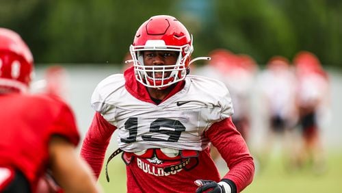 Georgia outside linebacker Adam Anderson (19) during the Bulldogs’ practice session in Athens, Ga., on Monday, Oct. 4 2021. (Photo by Tony Walsh)