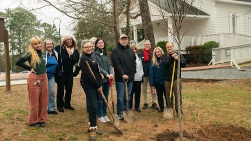 Johns Creek Mayor John Bradberry and council member Erin Elwood recently helped plant a tree at Autrey Mill Nature Preserve, 9770 Autrey Mill Road in celebration of Georgia Arbor Day. COURTESY CITY OF JOHNS CREEK