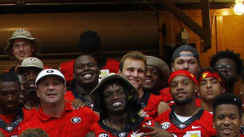Kirby Smart during the Bulldogs' visit in 2017 to Camp Sunshine in Rutledge, Ga.