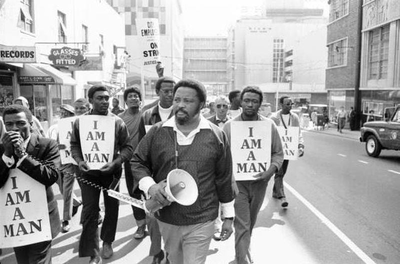 Hosea Williams leads an Atlanta sanitation workers strike, on April 13, 1970. From The Atlanta Journal-Constitution collection at Georgia State University.