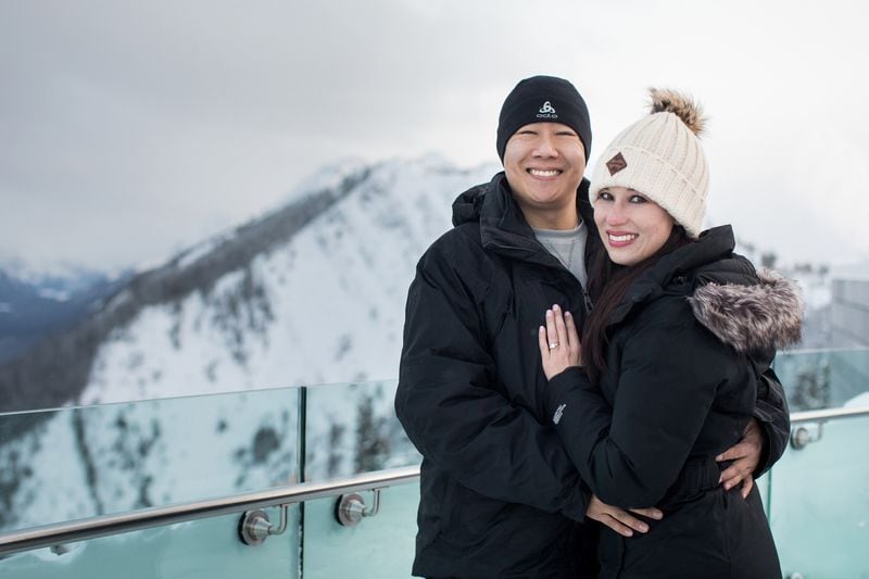 Anna Daggs and Abel Wen got engaged in Banff, Canada in January 2020 and plan to get married in Atlanta in November 2020. Credit: Kim Payant Photography