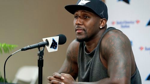 Carolina Panthers Thomas Davis answers a question during a news conference at NFL football training camp at Wofford College in Spartanburg, S.C., Wednesday, July 26, 2017. (AP Photo/Chuck Burton)