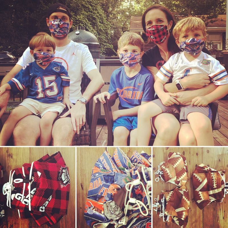 Kim Carey and her family pose in their homemade masks. 
Courtesy of Kim Carey