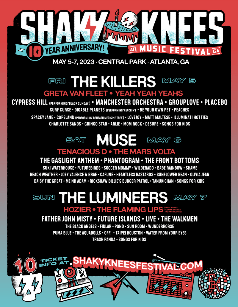 Shaky Knees Festival 2023 will feature the likes of Muse, The Killers and The Lumineers.