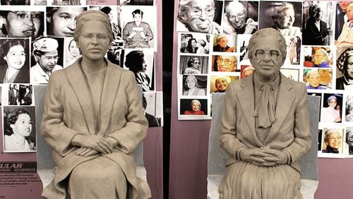Atlanta sculptor Martin Dawe came up with the idea to depict Rosa Parks at two stages of her life, each version in coversation with the other.
