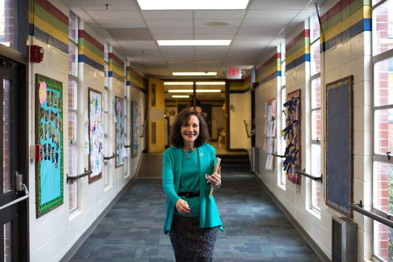 Marietta City Schools Superintendent Dr. Emily Lembeck walks the hallways at West Side Elementary, Wednesday, Nov. 30, 2016, in Marietta, Ga.  BRANDEN CAMP/SPECIAL