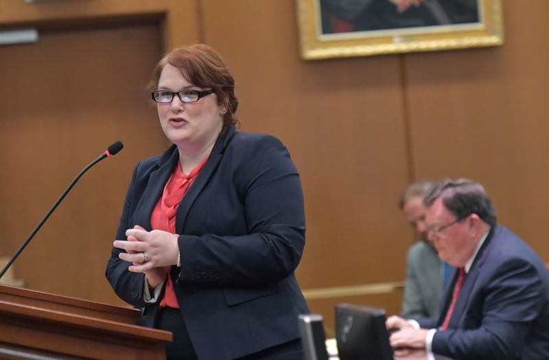 Chief Assistant District Attorney Jennifer Hart of the Tift Judicial Circuit speaks during a hearing at the Georgia Supreme Court in May 2019. (HYOSUB SHIN / HSHIN@AJC.COM)