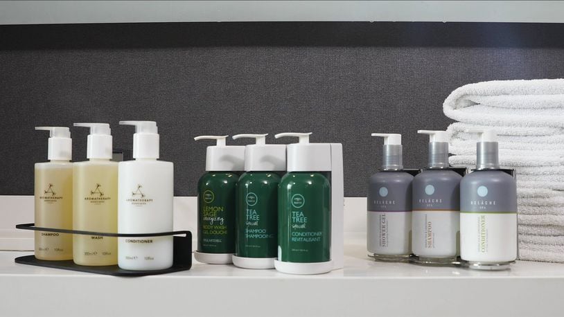 Marriott hotels began testing large toiletry bottles in 1,000 hotels last year. In August, the company announced it would move to bulk amenities in most of its 7,000 properties. Several different types of tamper-proof dispensers have been designed to hold the products. CONTRIBUTED BY MARRIOTT INTERNATIONAL