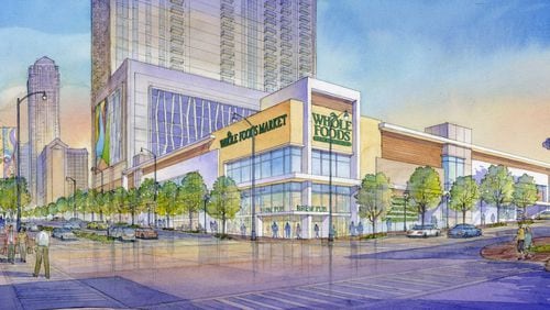 An artists rendering shows a Midtown location of a planned Whole Foods Market at 14th and West Peachtree Streets. The Decide DeKalb Development Authority voted Friday to approve $1.8 million in tax incentives for a development anchored by a 365 by Whole Foods Market near Decatur.