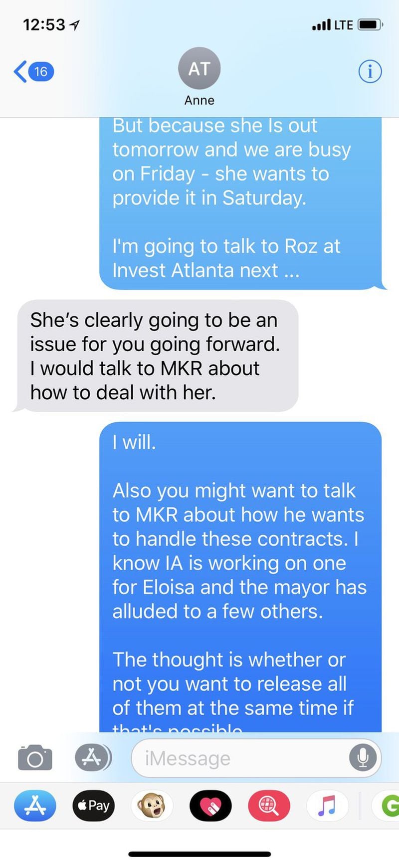 Text messages sent by Atlanta Mayor Kasim Reed’s former top spokeswoman Anne Torres, left, to Atlanta Beltline CEO Brian McGowan, show Torres pressure Beltline officials to delay production of public records.