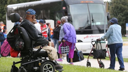 A handicapped elderly man waits to board a bus along with hundreds of other local residents being evacuated from the city at the Savannah Civic Center during a mandatory evacuation from Hurricane Irma on Saturday, September 9, 2017, in Savannah. Curtis Compton/ccompton@ajc.com