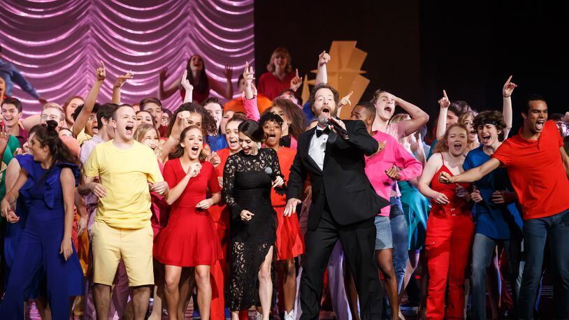 Shuler Hensley (center) performs with the ensemble cast in the closing number of the 2019 Shuler Awards. 
Courtesy of ArtsBridge Foundation