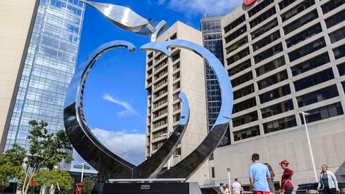 The Chick-fil-A Peach Bowl unveiled a peach sculpture Friday in Atlanta.