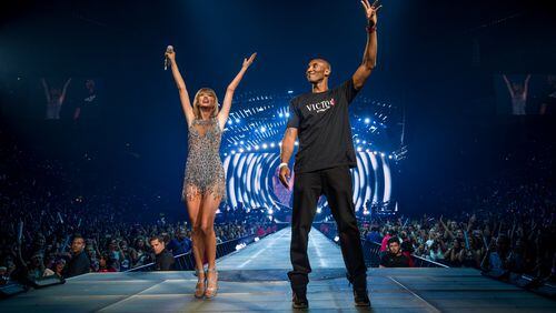 LOS ANGELES, CA - AUGUST 21: Singer-songwriter Taylor Swift (L) and NBA player Kobe Bryant speak onstage during The 1989 World Tour Live In Los Angeles at Staples Center on August 21, 2015 in Los Angeles, California. (Photo by Christopher Polk/Getty Images for TAS)