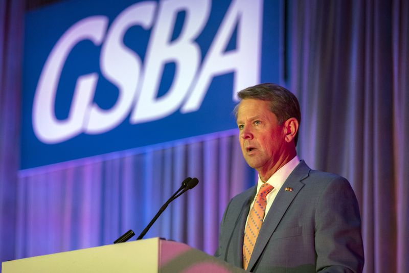Gov. Brian Kemp, who's running for reelection, speaks at the Georgia School Board Association summer conference in Savannah on June 10, 2022. (AJC Photo/Stephen B. Morton)