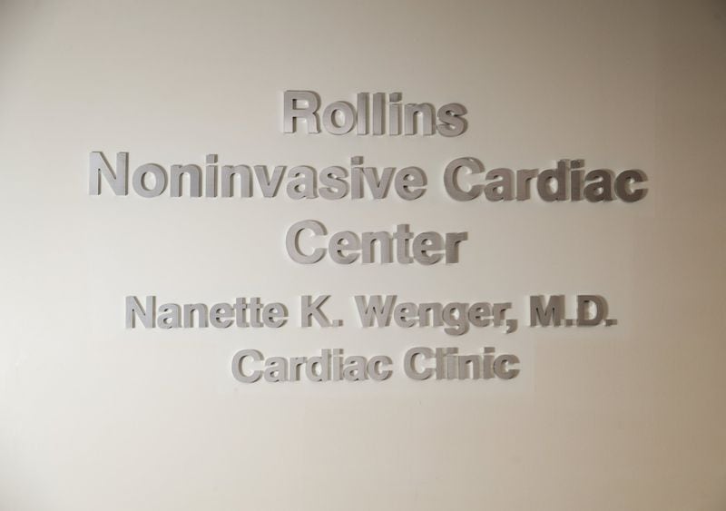Dr. Nanette Wenger’s name is shown on the Rollins Noninvasive Cardiac Center at Grady Hospital. PHOTO / JASON GETZ
