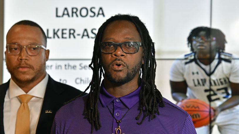 Eric Bell said during a Wednesday press conference that he was pleased the Clayton District Attorney's Office has brought second-degree murder charges against two coaches in the 2019 heatstroke death of his daughter Imani. (Hyosub Shin / Hyosub.Shin@ajc.com)