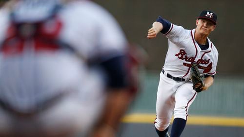 Mississippi Braves pitcher Mike Soroka delivers against the Mobile BayBears in a minor-league game in Pearl, Miss., on April 21, 2017. Soroka and teammate Kolby Allard share the distinction of, at 19, being the two youngest players in Class AA baseball. (AP Photo/Rogelio V. Solis)