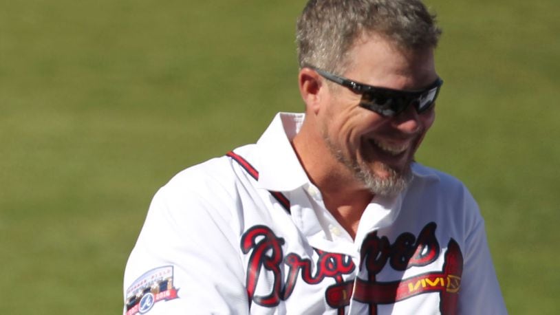 Longtime Braves slugger Chipper Jones parades around Turner Field before the Opening Day game against the Nationals in 2016.