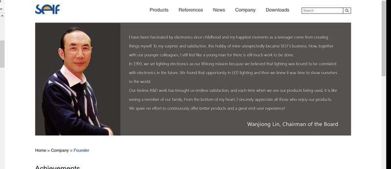 This screen grab from Self Electronics’ website shows founder Wanjiong Lin