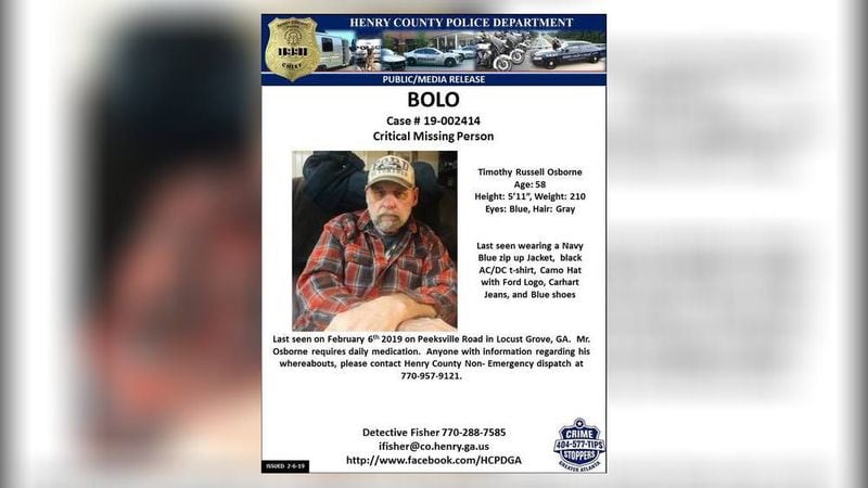 The search for Tim Osborne, 58, has intensified since he was reported missing Feb. 6. (Photo: Henry County Police Department)