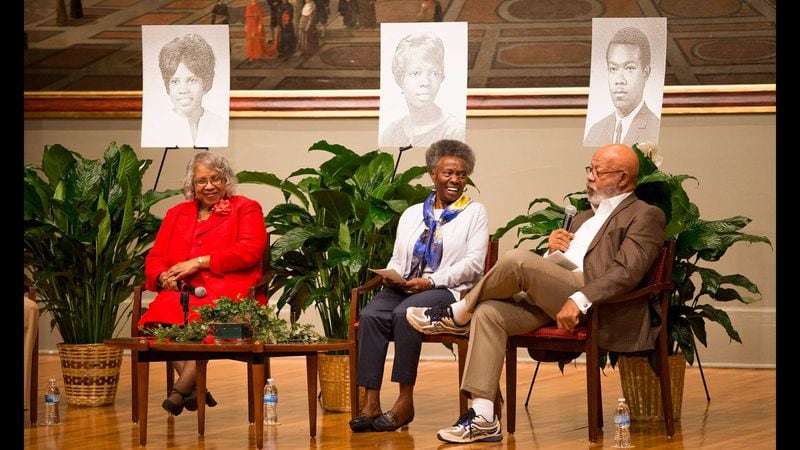 From left to right: Kerry Rushin Miller, Mary B. Diallo, and Harold A. Black, take part in a conversation on stage titled “Conversations with the Class of 1966: UGA’s First Black Freshman Graduates” in 2017 in the UGA Chapel in Athens, Georgia. (Photo Credit: University of Georgia.)