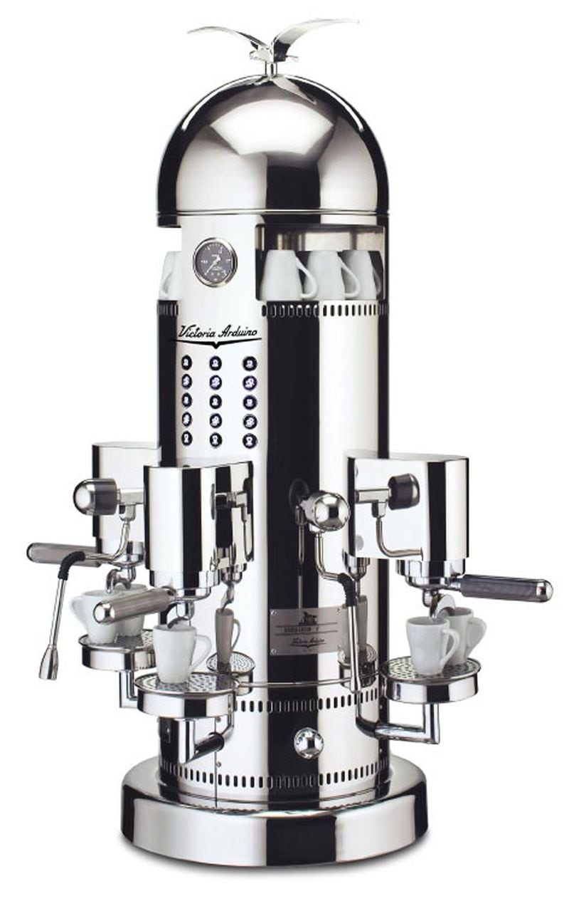 Three machines on display are on loan from Espresso Southeast, an espresso machine supplier based in Auburn, Georgia. Among these is a massive vertical espresso machine created in 2005 in honor of renowned Italian espresso maker Victoria Arduino’s 100th anniversary. Called a Venus Century, the machine is one of only 100 such models that were manufactured and blessed by Pope Benedict XVI in a ceremony at St. Peter’s Basilica. CONTRIBUTED BY MODA