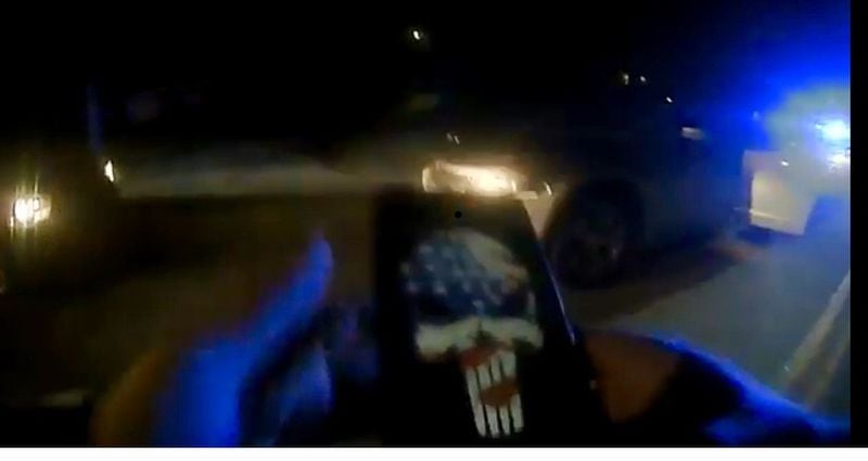 A red, white and blue skull as the screen saver on the cellphone belonging to the arresting officer. The skull comes from “The Punisher” comic books, based on a homicidal avenger. (credit: Saluda County Sheriff’s Office video)