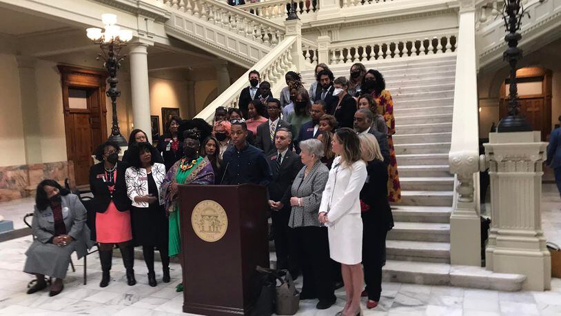 On March 28, 2022, Savannah students were not allowed by the Senate Education and Youth Committee chair to speak at a hearing in opposition to House Bill 1084, which bans divisive concepts from classrooms. So, the following day, other legislators organized a press conference for them to share their views. (Courtesy photo)