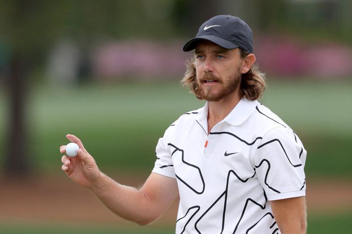 April 10, 2021, Augusta: Tommy Fleetwood reacts after his birdie on the second hole during the third round of the Masters at Augusta National Golf Club on Saturday, April 10, 2021, in Augusta. Curtis Compton/ccompton@ajc.com