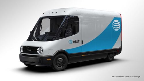 A rendering of a Rivian electric van in AT&T livery. SPECIAL: Rivian and AT&T