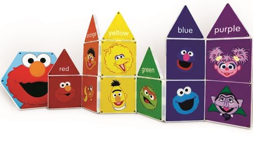 Children will enjoy playing with Elmo, Big Bird, Oscar and other Sesame Street characters with a colors and geometry set.  
Courtesy of CreateOn