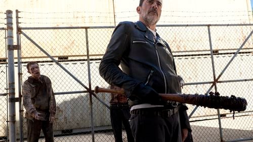 Jeffrey Dean Morgan as Negan; group - The Walking Dead _ Season 8, Episode 11 - Photo Credit: Gene Page/AMC
