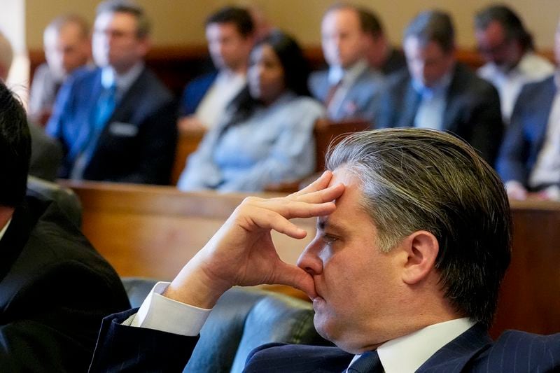 Attorney Russell Nobile, representing the Tenn. Firearms Association, listens during a hearing to decide whether the journals of the Covenant School shooter can be released to the public Tuesday, April 16, 2024, in Nashville, Tenn. (AP Photo/George Walker IV)