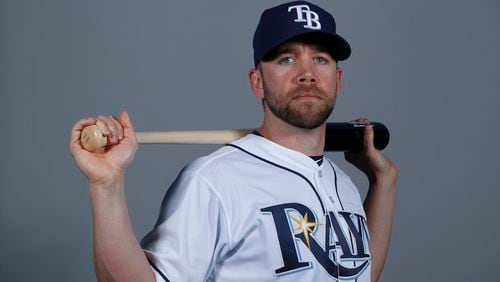 This is a 2018 photo of Ryan Schimpf of the Tampa Bay Rays baseball team. This image reflects the spring training active roster as of Sunday, Feb. 18, 2018 when this image was taken. (AP Photo/John Minchillo)