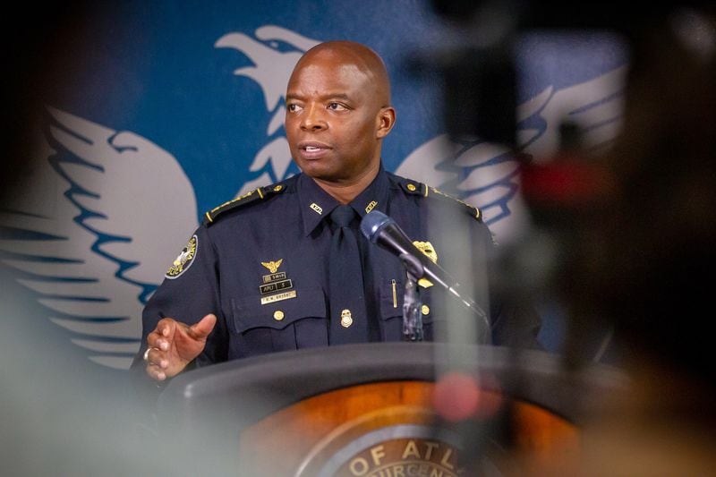 Atlanta police Chief Rodney Bryant said the officer shot twice Wednesday afternoon remains hospitalized, but is doing well.  STEVE SCHAEFER FOR THE ATLANTA JOURNAL-CONSTITUTION
