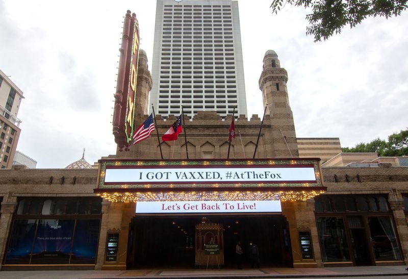 At the Fox Theatre vaccination event, promoted with e-mail marketing and lit up on the iconic marquee, only five people showed up for a vaccine dose. (Steve Schaefer for The Atlanta Journal-Constitution)