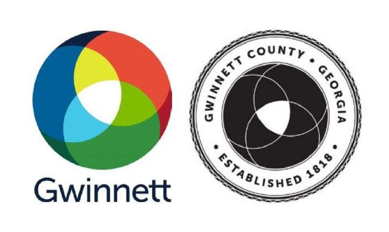 The new Gwinnett County logo (left) and seal (right, in black and white).